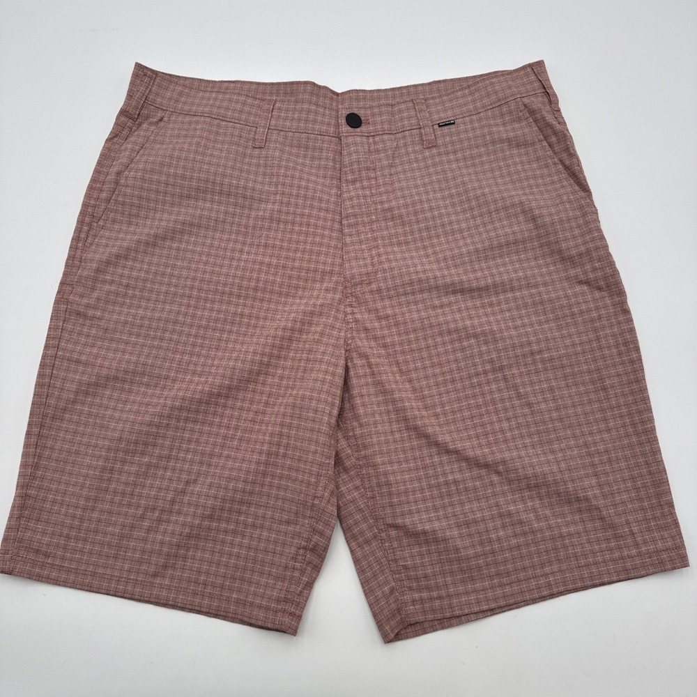 Hurley Men Golf Casual Plaid Shorts Size 36 Red White Colored Mini Plaid Pattern
